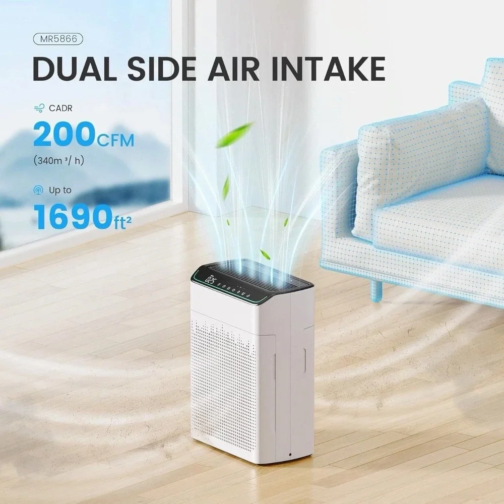 Meronte Air Purifier Large Room 1690 ft² HEPA PM2.5 WiFi Alexa Dual Intake NOB
